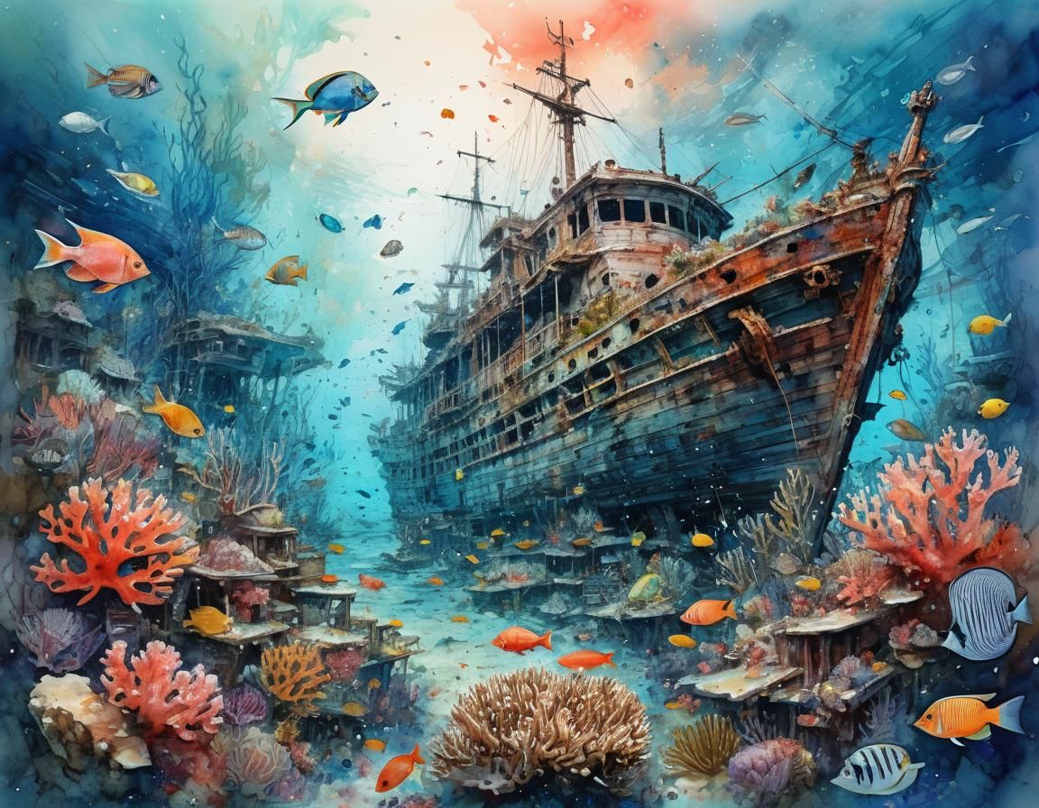 Coral reef around a shipwreck  by @That cinema teacher