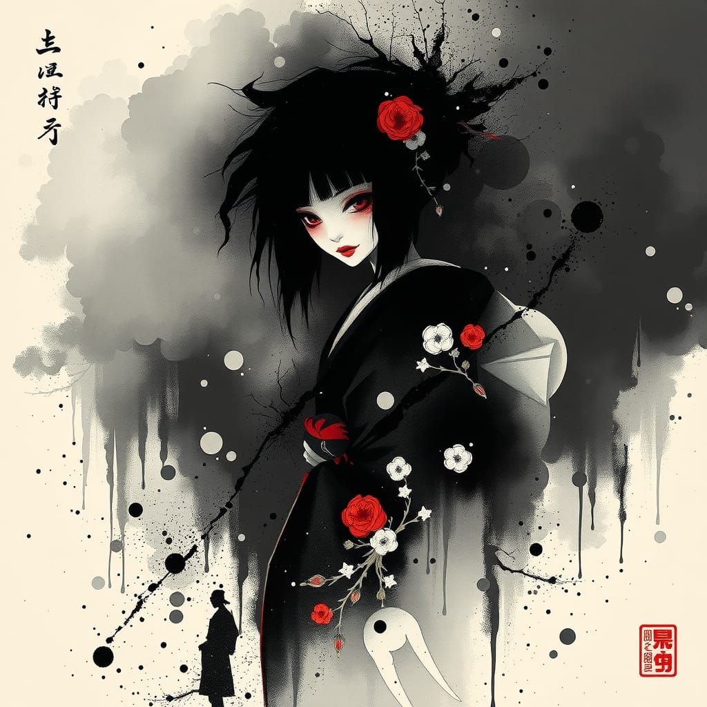 Ethereal Shadows: The Haunting Geisha  by @Franco