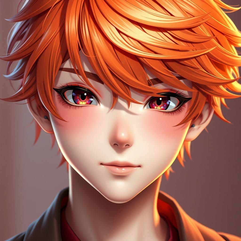 Vibrant Anime Young Man with Soft Blush