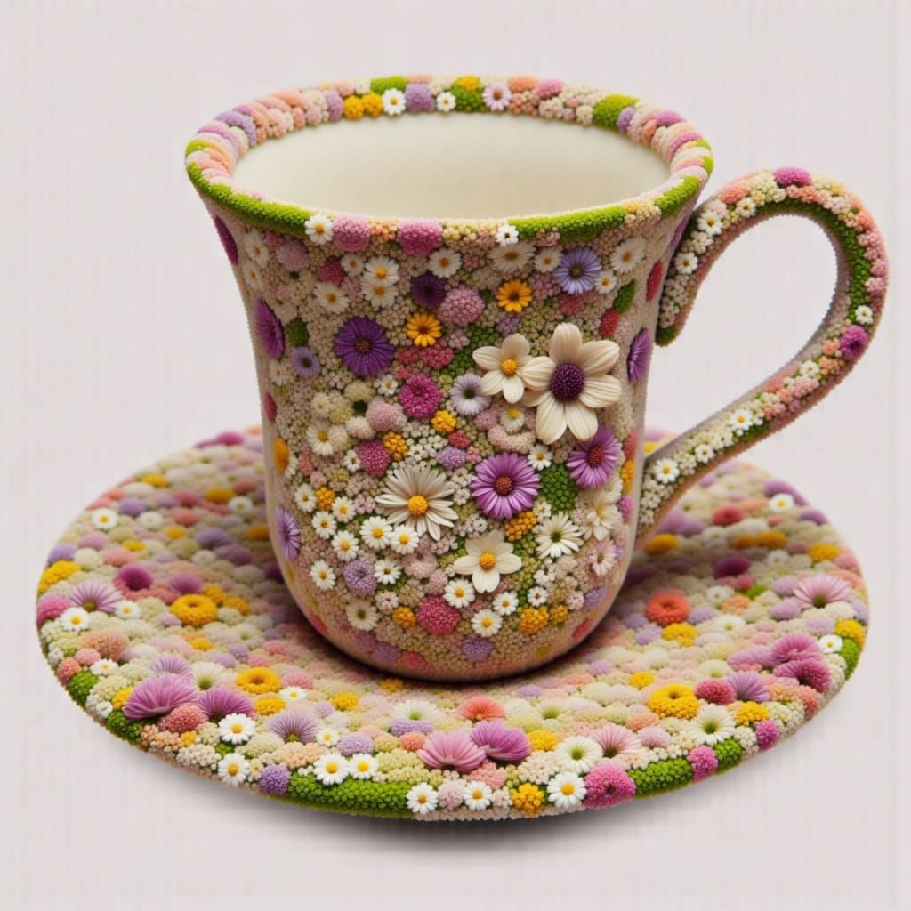 Cup and Saucer made of tiny flowers <lora:Made of flowers:3.0>