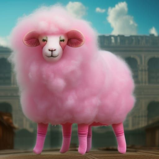 Cottoncandy sheep, distinct lighting, detailed matte paintin...