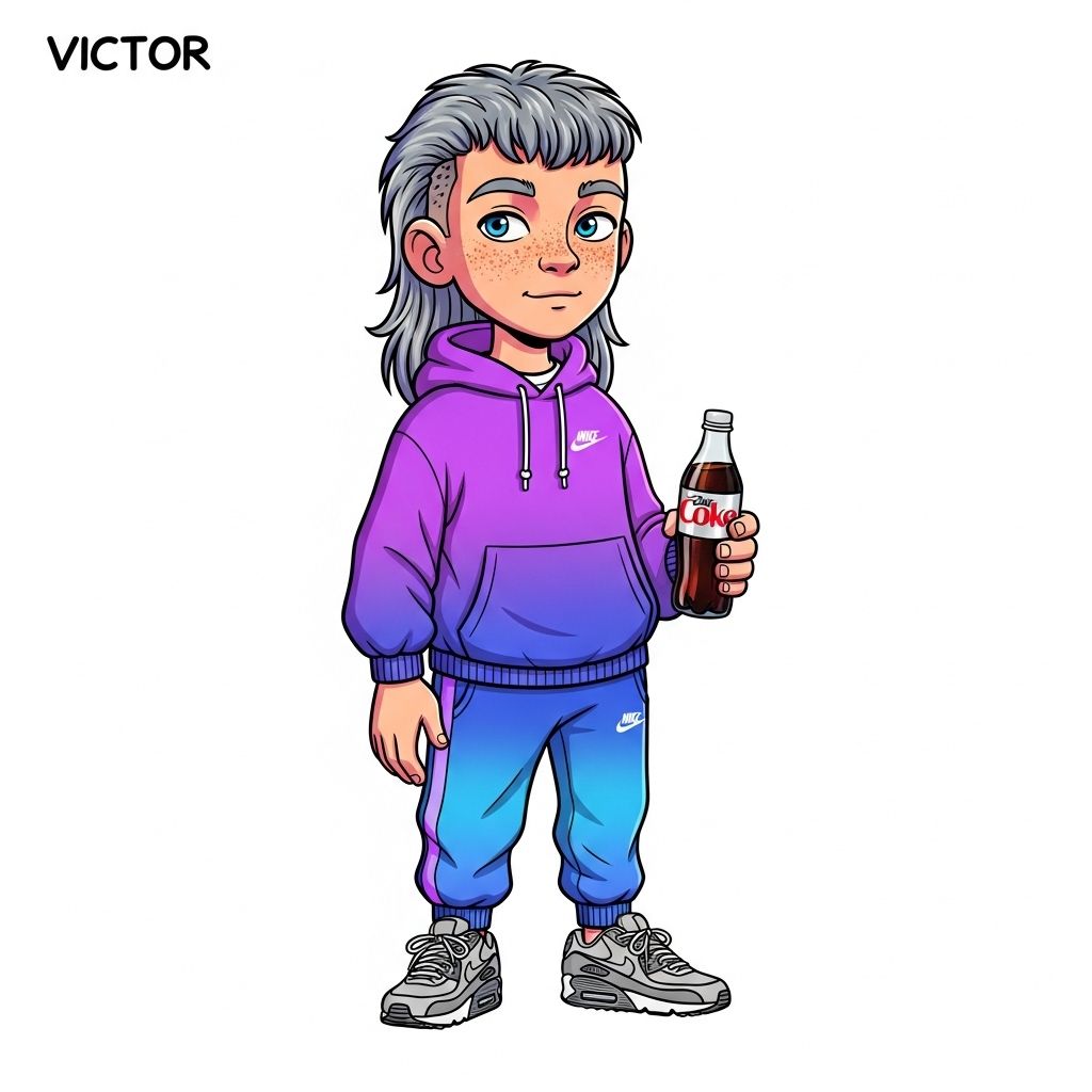 Victor holding a glass bottle a Diet Coke