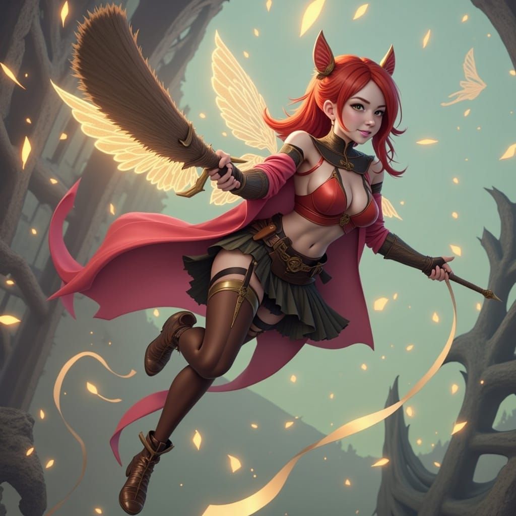  <lora:Maxi Flash:1.0>flying on a broom