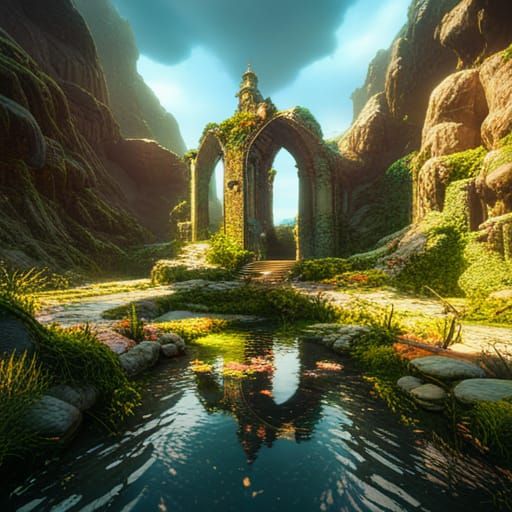 a submerged ruined tower