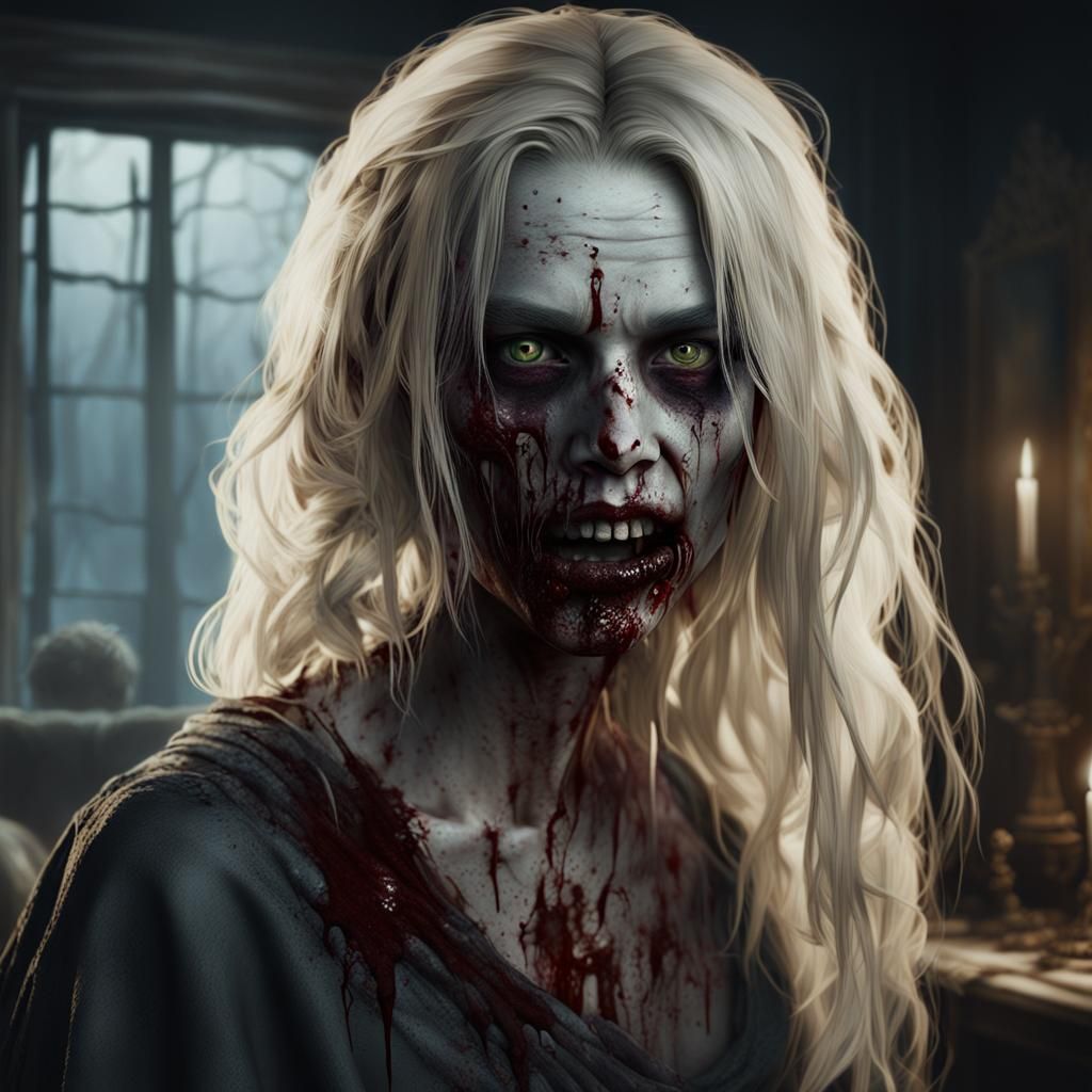 A zombie blonde woman, horror, undead