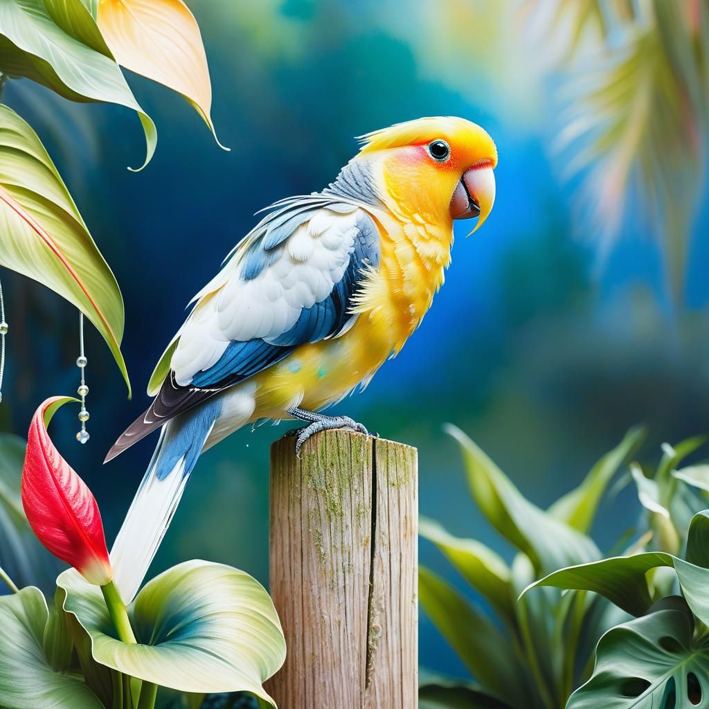 cockatiel some blue pearl with Anthurium follower  farm .vin...