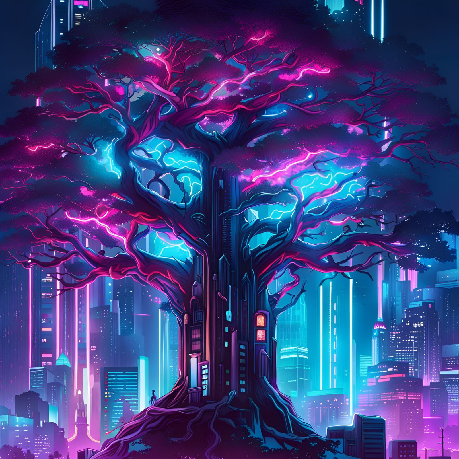 A #CyberPunk Tree - AI Generated Artwork - NightCafe Creator