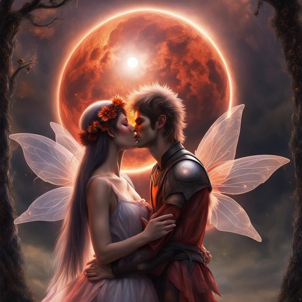 Fairies kissing during eclipse