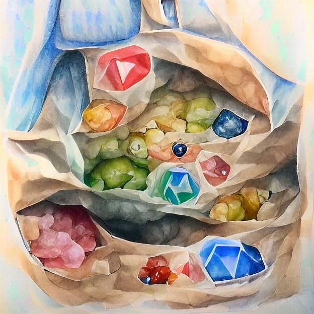 an open bag full of gems (watercolor) AI Generated Artwork NightCafe Creator