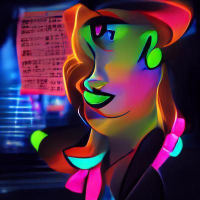 A beautiful glowing neon colourful girl in a film noir world