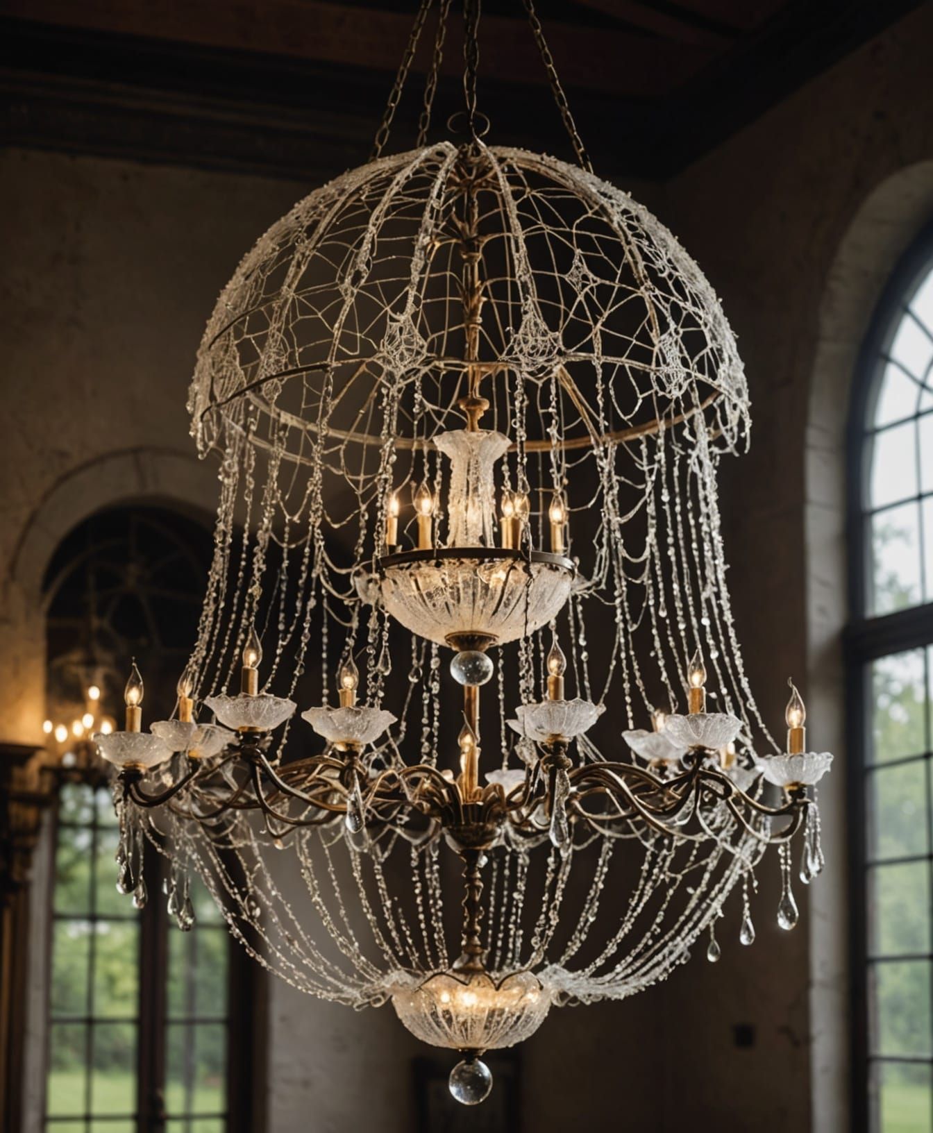 Dew Drops Sparkle on a Spider's Chandelier - Start Image 1