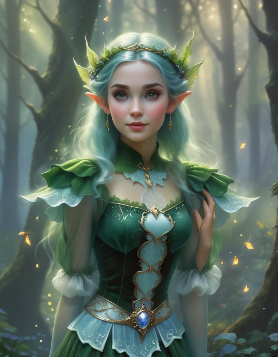 Beautiful elf woman in magical forest 