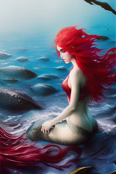 Mermaid in the ocean 🌊 beautiful gothic girl with big wild ...