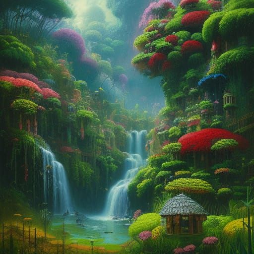 Mystical Being in Whimsical Landscape