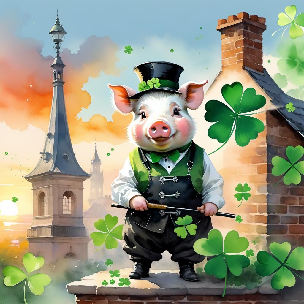 Luck with a pig, chimney sweep and a four-leaf cloverer