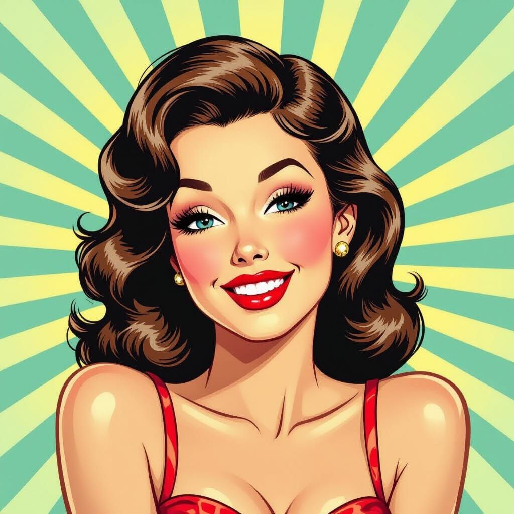A cartoon image of a pinup girl from the 50s 