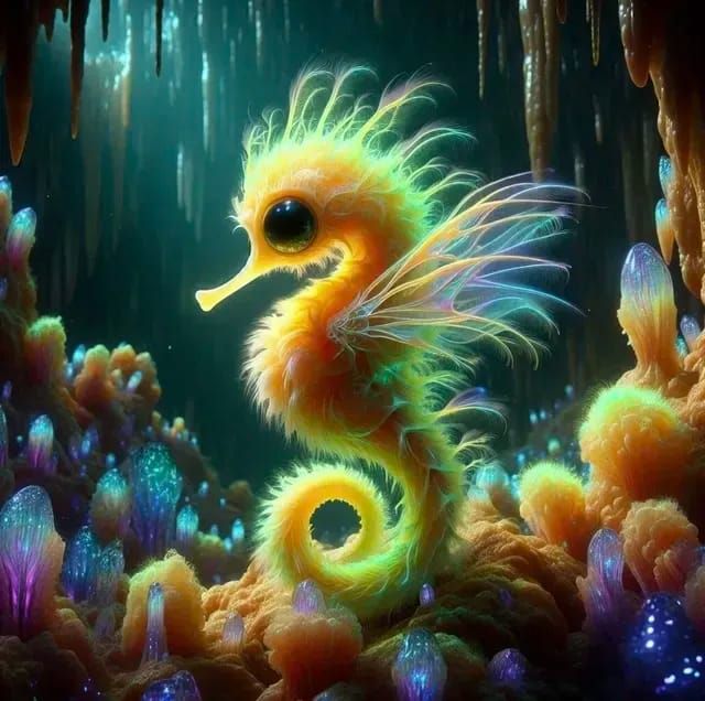 Teeny Tiny Yellow Fluffy Seahorse