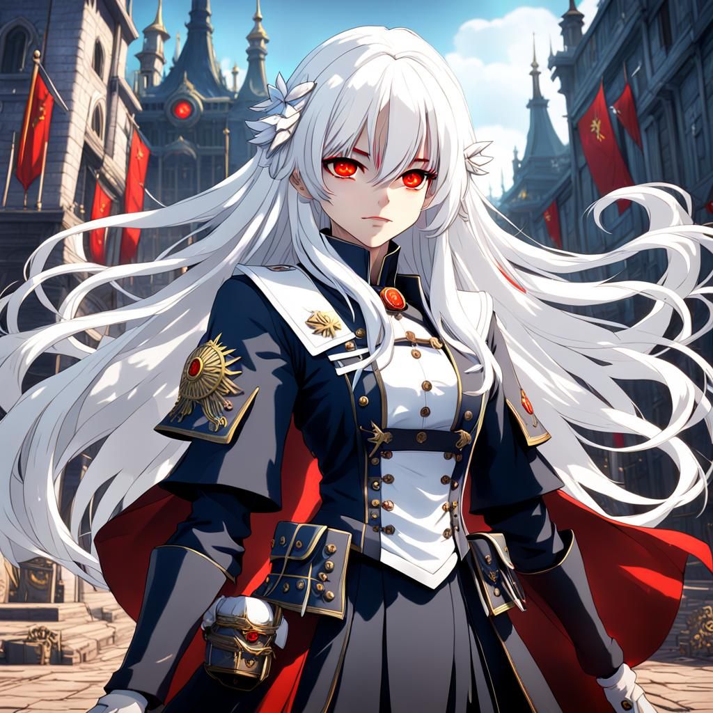 Anime Governor Girl with Long White Hair in 8K