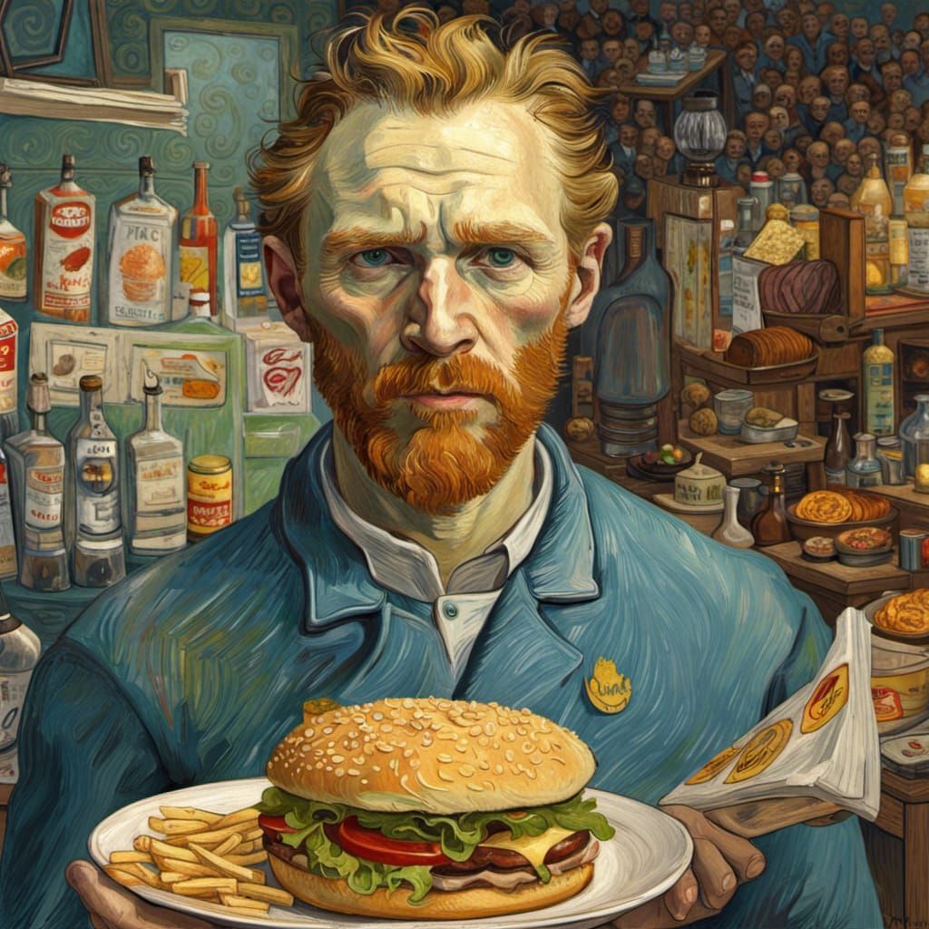 Vincent Van Gogh as a fastfood worker - "You want Fries with that"?  by @Vixsin