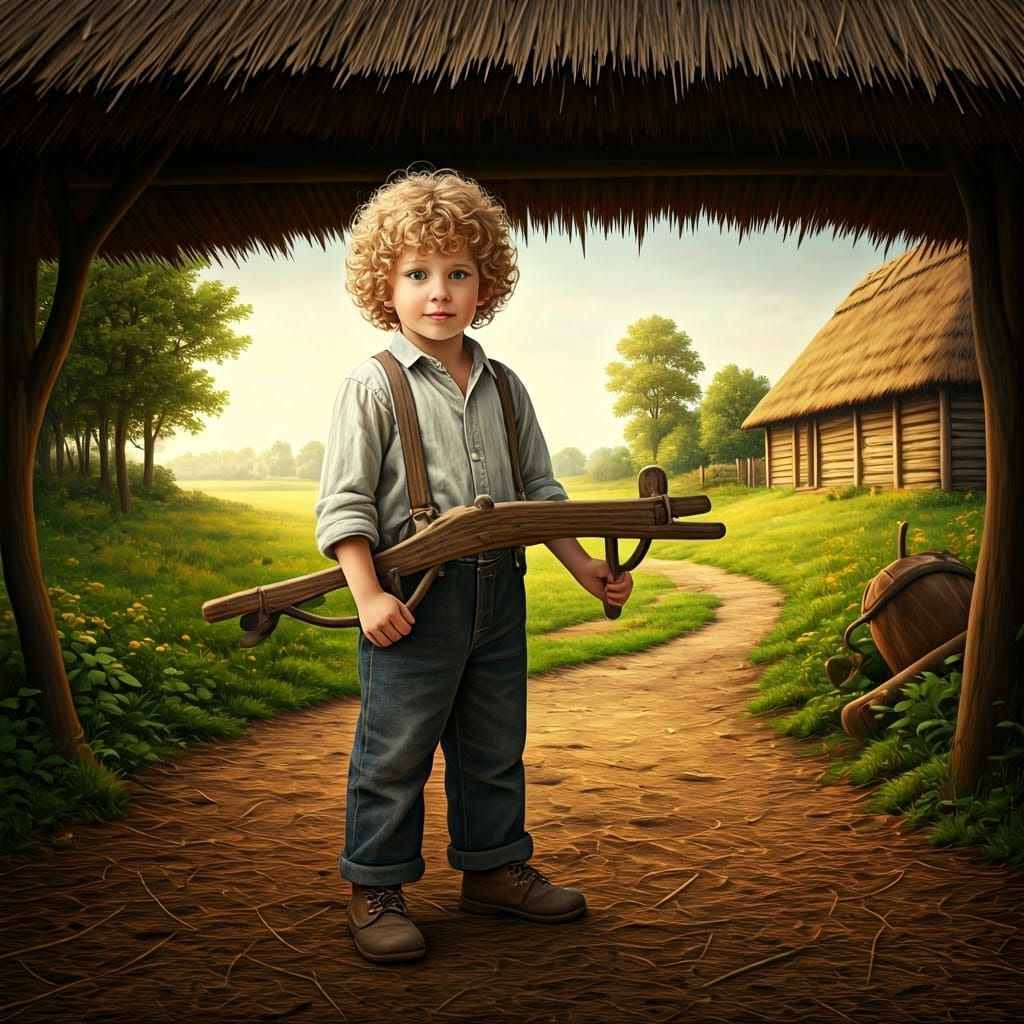 Boy in Traditional Farmer's Clothing Takes the Place of an O...