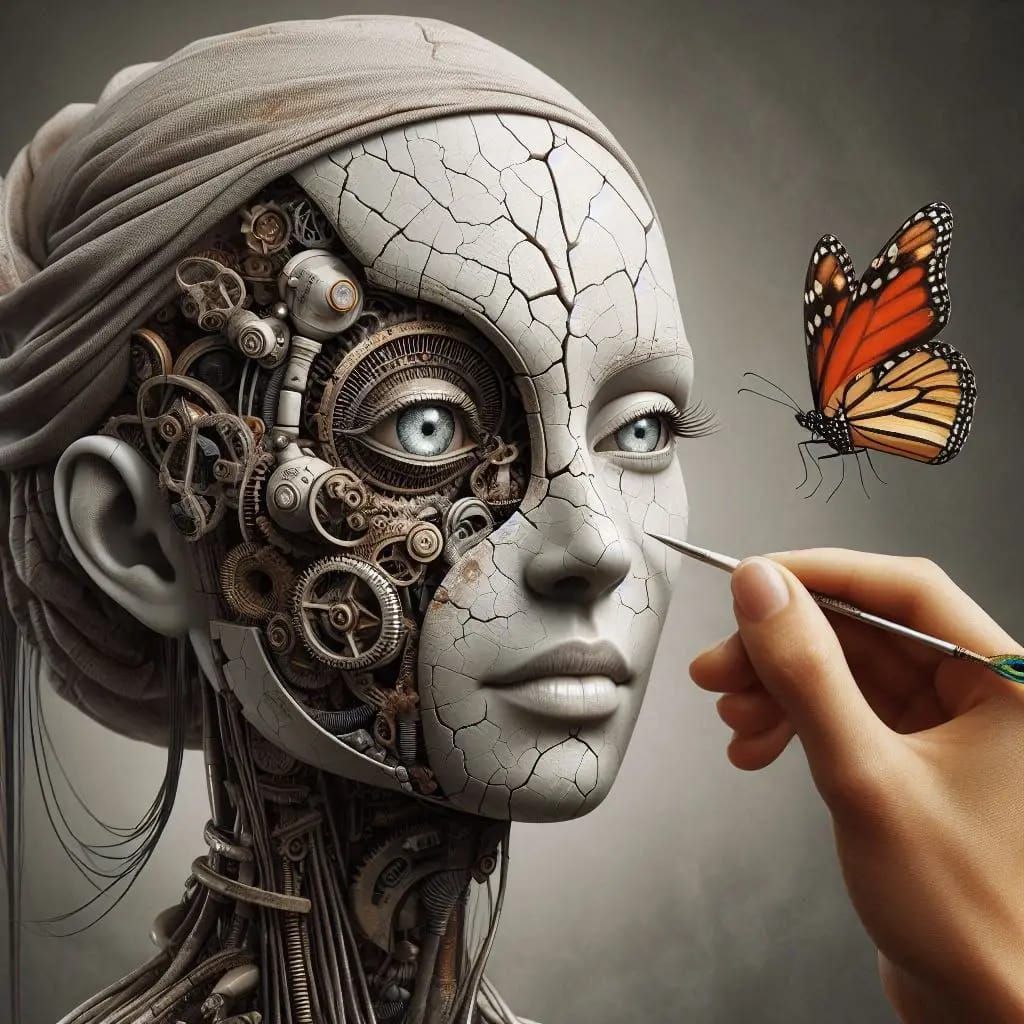 Broken porcelain robotic portrait