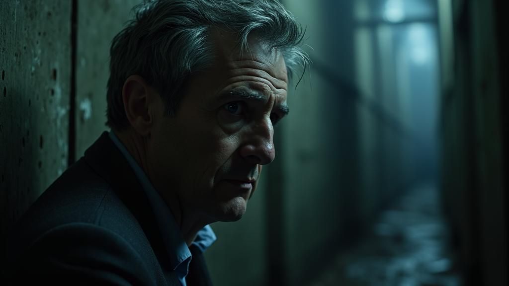 "James(mid-40s, tired eyes, disheveled graying hair, worn face in a suit) (spectral and disoriented) 'waking up' in various locations around...