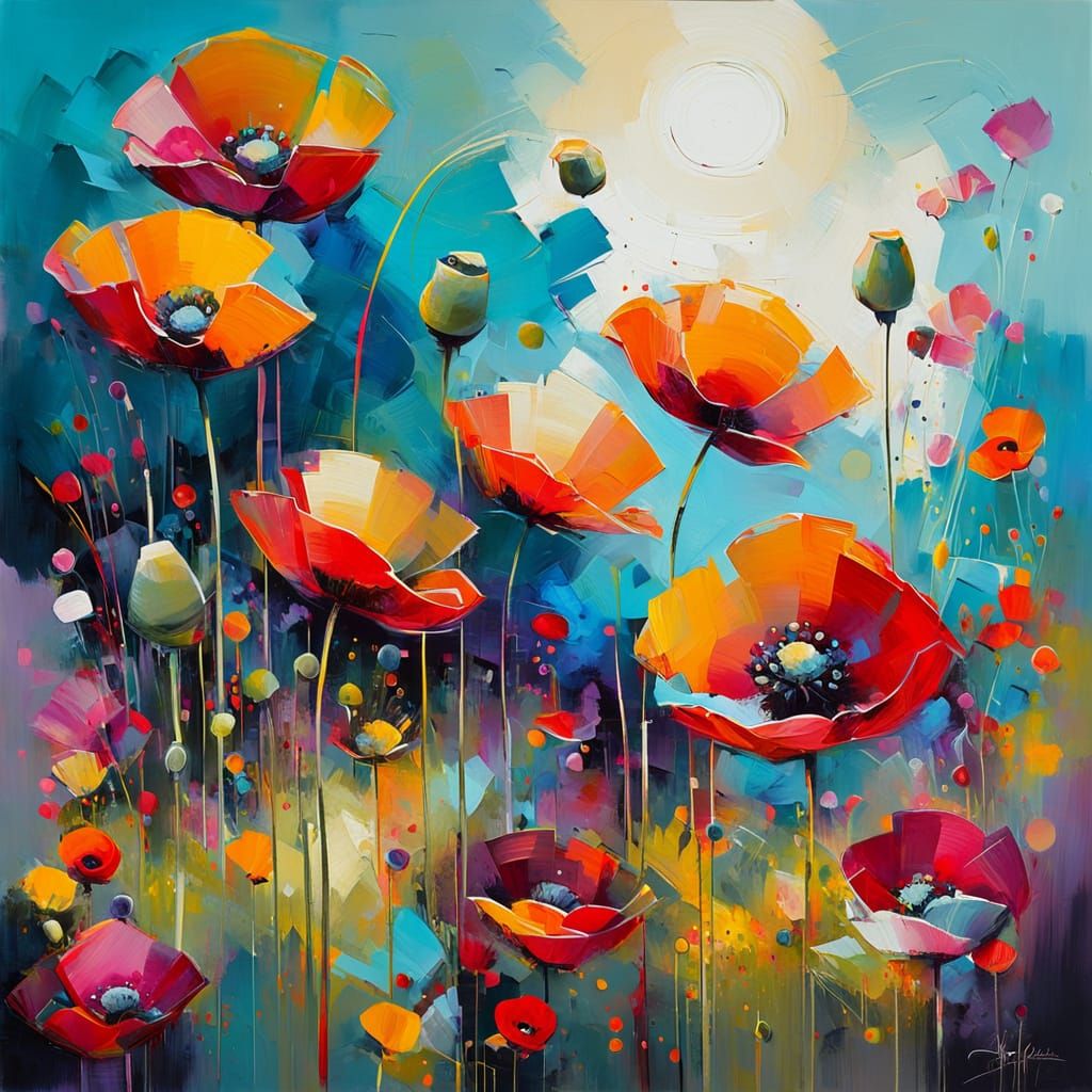 Abstract poppies, tall, by Scott Naismith, Rex Ray, Sarah Cresswell  by @MrKitWalker