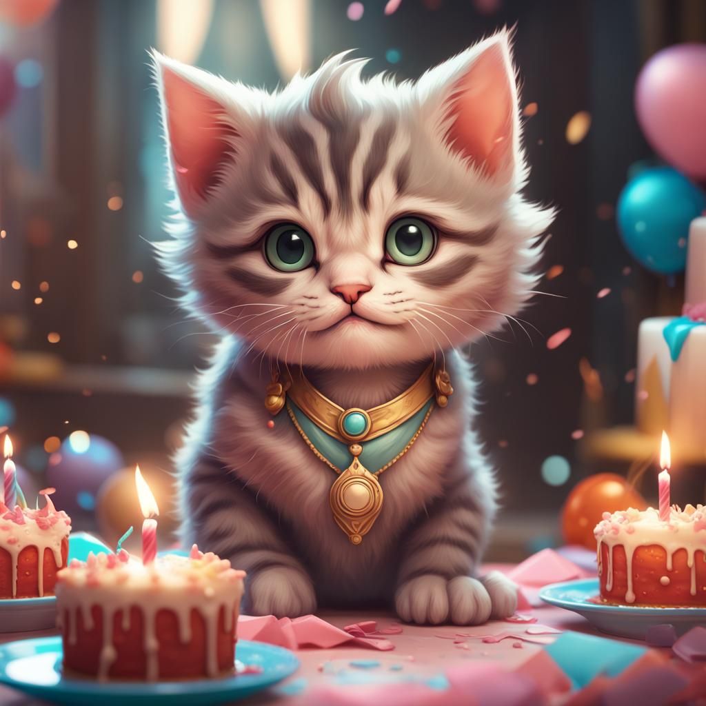 cute happy baby cat's birthday party