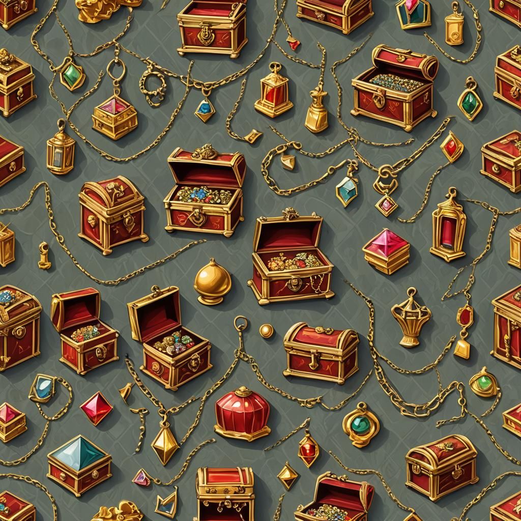 Vibrant stamp design of a royal and luxurious treasure room ...
