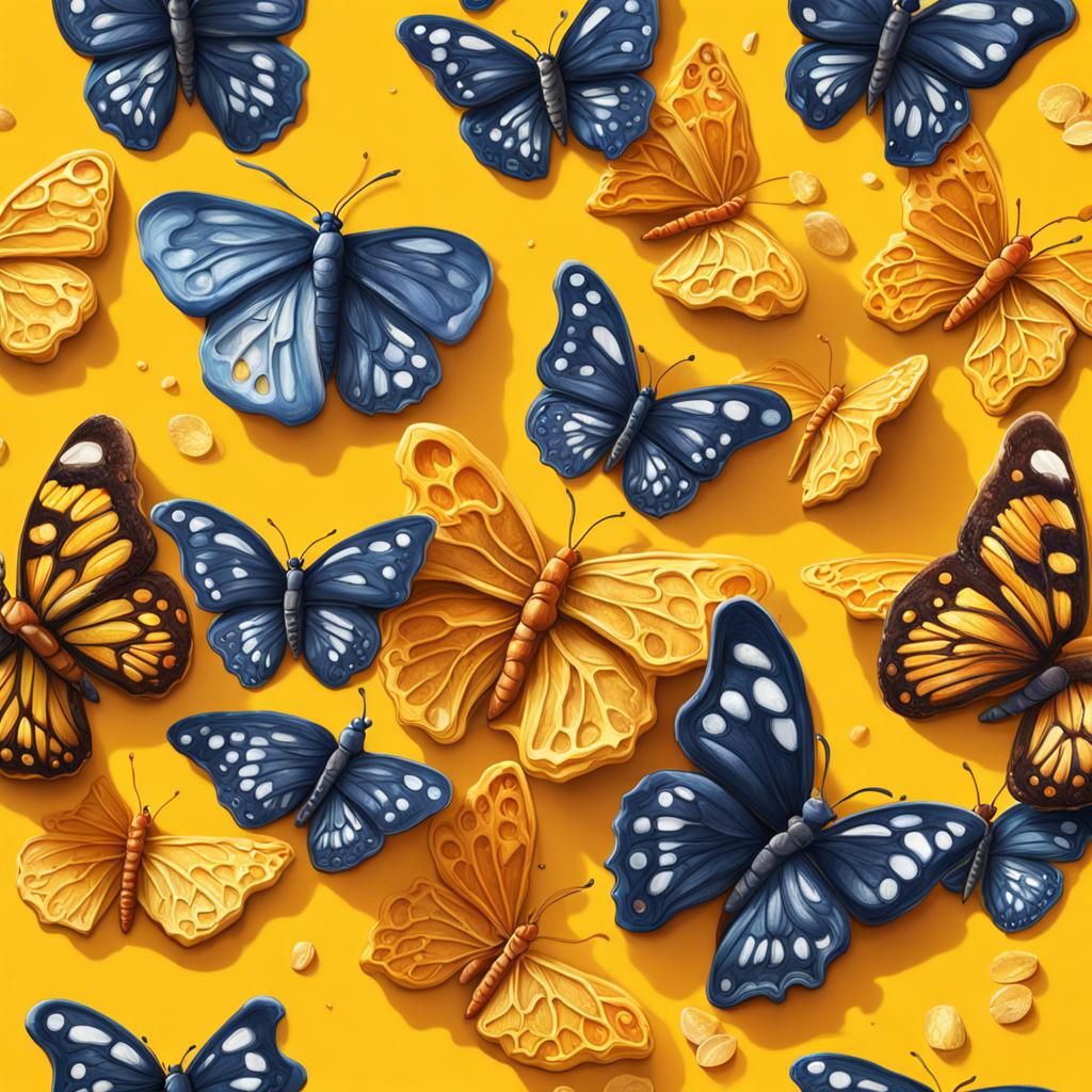 butterfly pancake warm metel yellow window light Hyperrealis...