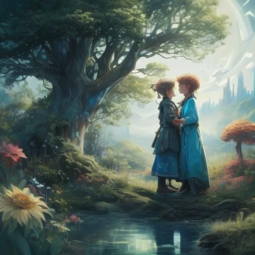 <lora:Magical:1.0> a couple holding hands, empathetic, realistic portrait, sci-fi, 4k, cute, realistic anime, human