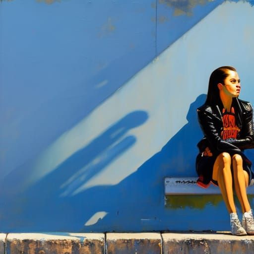 young brunette punk girl sitting on the berlin wall in the m...