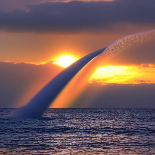 Water spouts over the ocean at sunset AI Generated Artwork