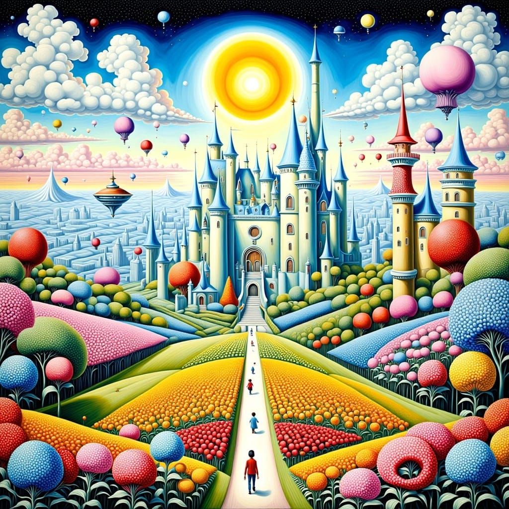 <lora:Pop surrealism Flux:1.0> Utopia. Perfect world. Pop surrealism. Idealistic harmonious peaceful futuristic science-fiction city. Waterc...