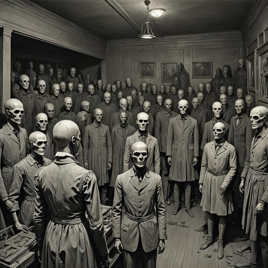A creepy room filled with demonic mannequins