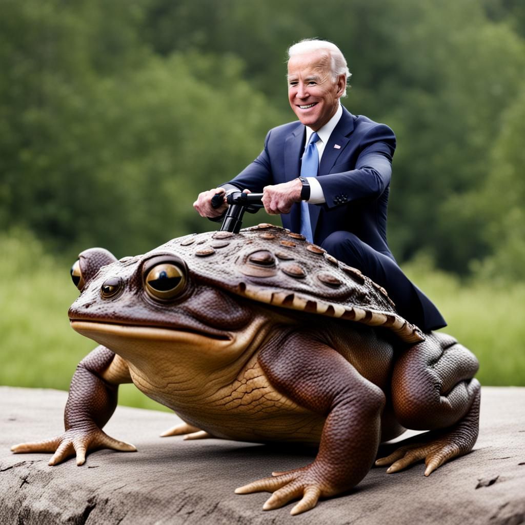 Joe Biden riding a giant toad