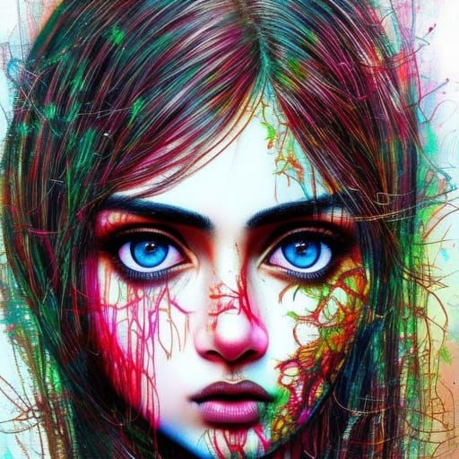 Beautiful Indian Girl Big Eyes Ultra Detailed Portrait By Carne Griffiths Rart A