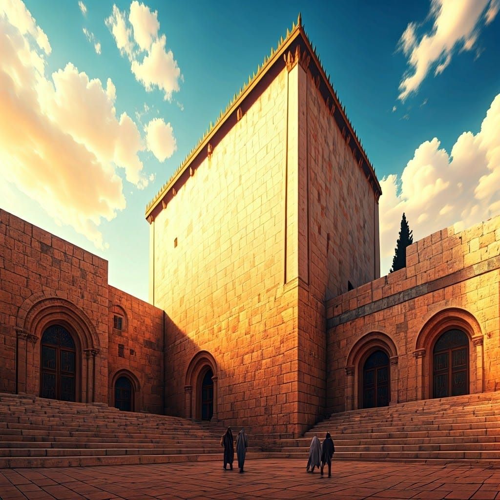 Temple of Jerusalem Radiant with Golden Light and Ornate Det...