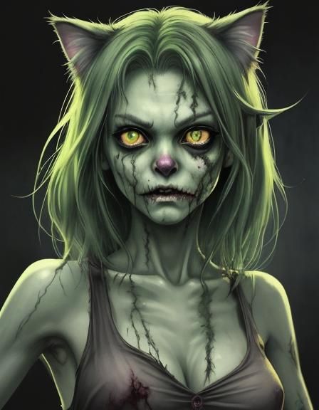 Cat with green eyes zombie