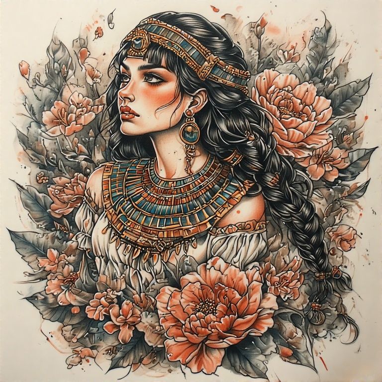 Cleopatra Selene II with Braided Hair wearing Egyptian Gown & jewelry.