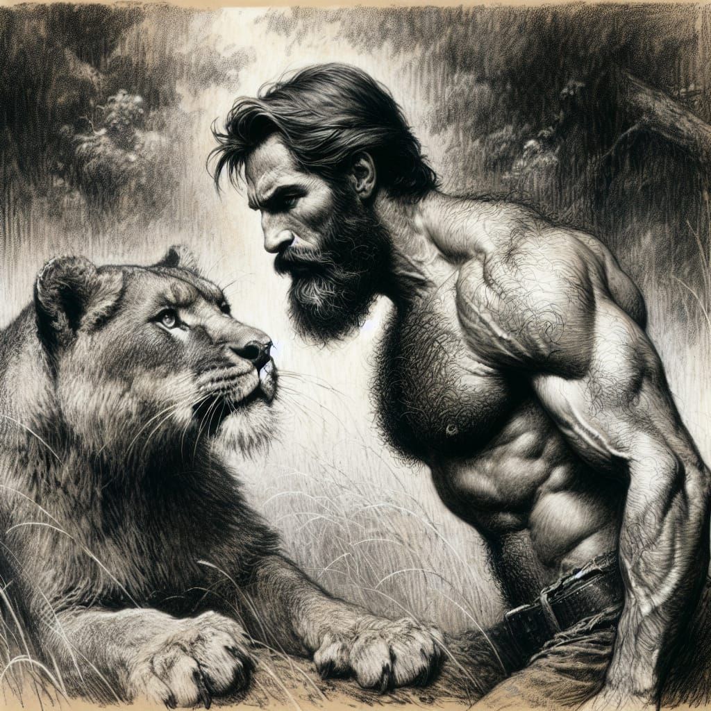 Outdoorsman And Lion
