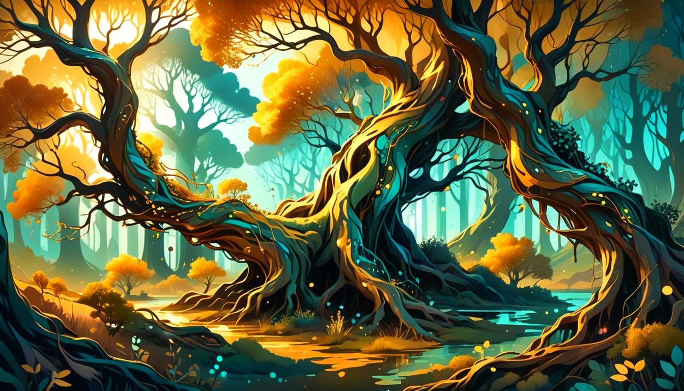 Trees growing into one-another