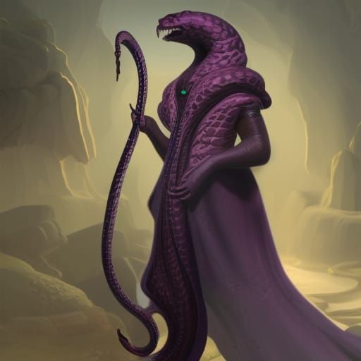 head and shoulders portrait of anthropomorphic cobra dressed...