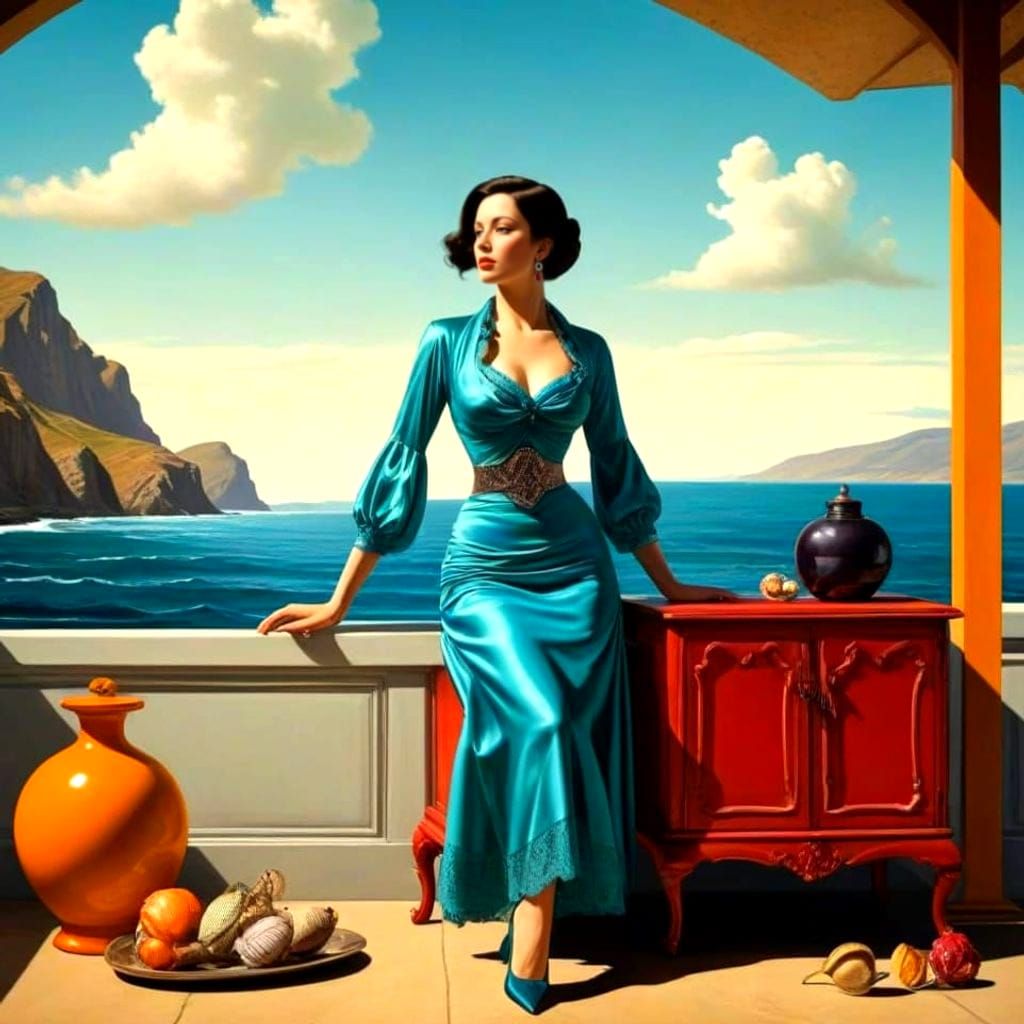 Surrealistic Still Life with Hyperrealistic Seashells and Vi...