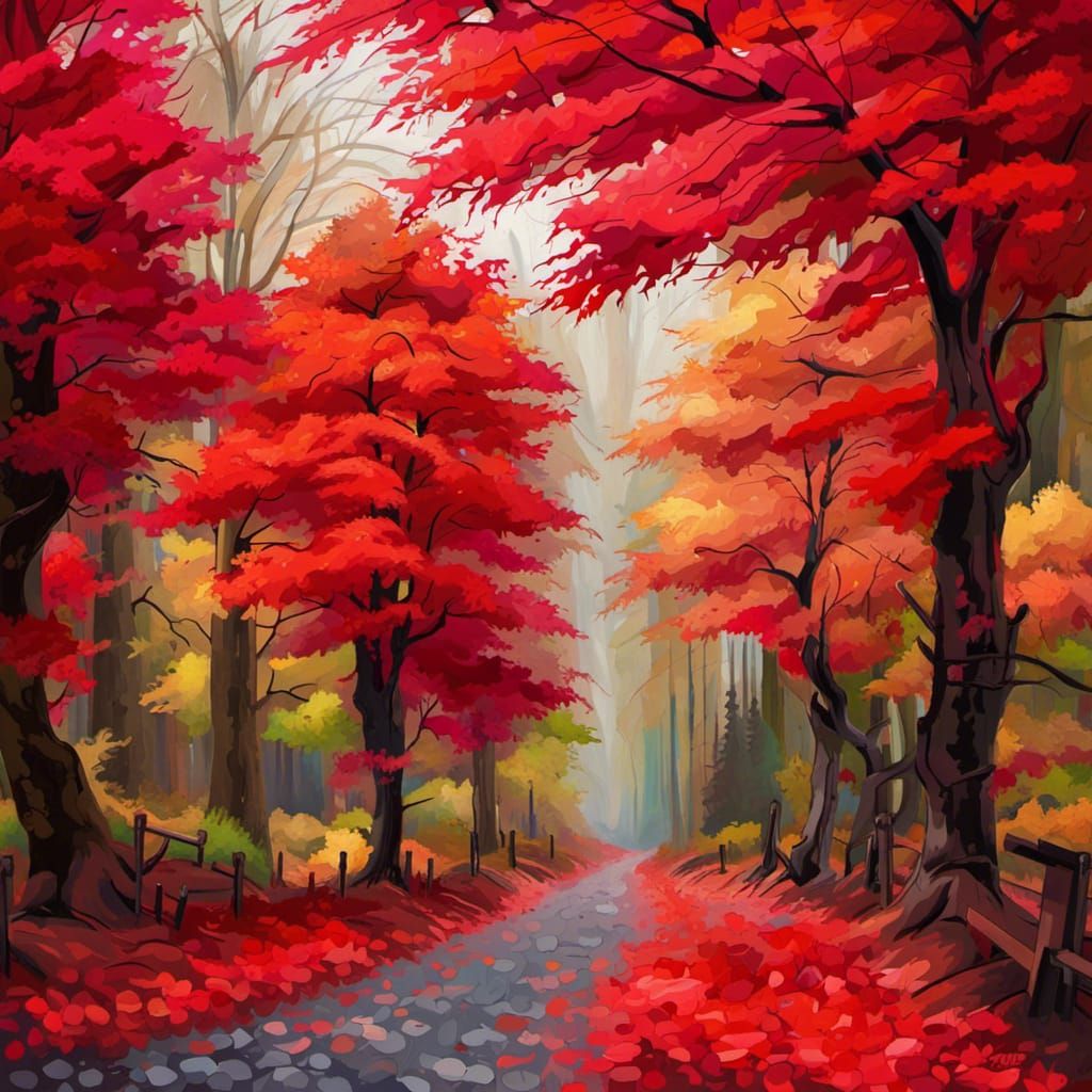 Red Acer Trees - AI Generated Artwork - NightCafe Creator