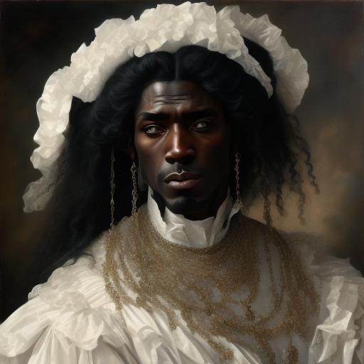 <lora:Painting Intensity:1.0> Oldschool glossy oil painting Renaissance Victorian, detailed eyes, black skin woman