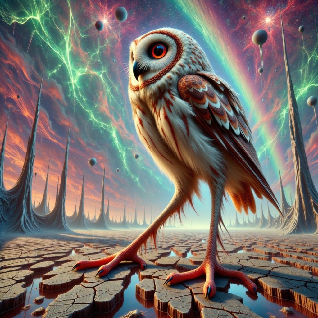 <lora:-Slender World-:1.0> an owl with long legs