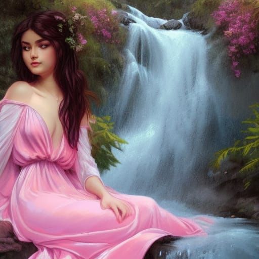 beautiful girl in a flowing pink dress