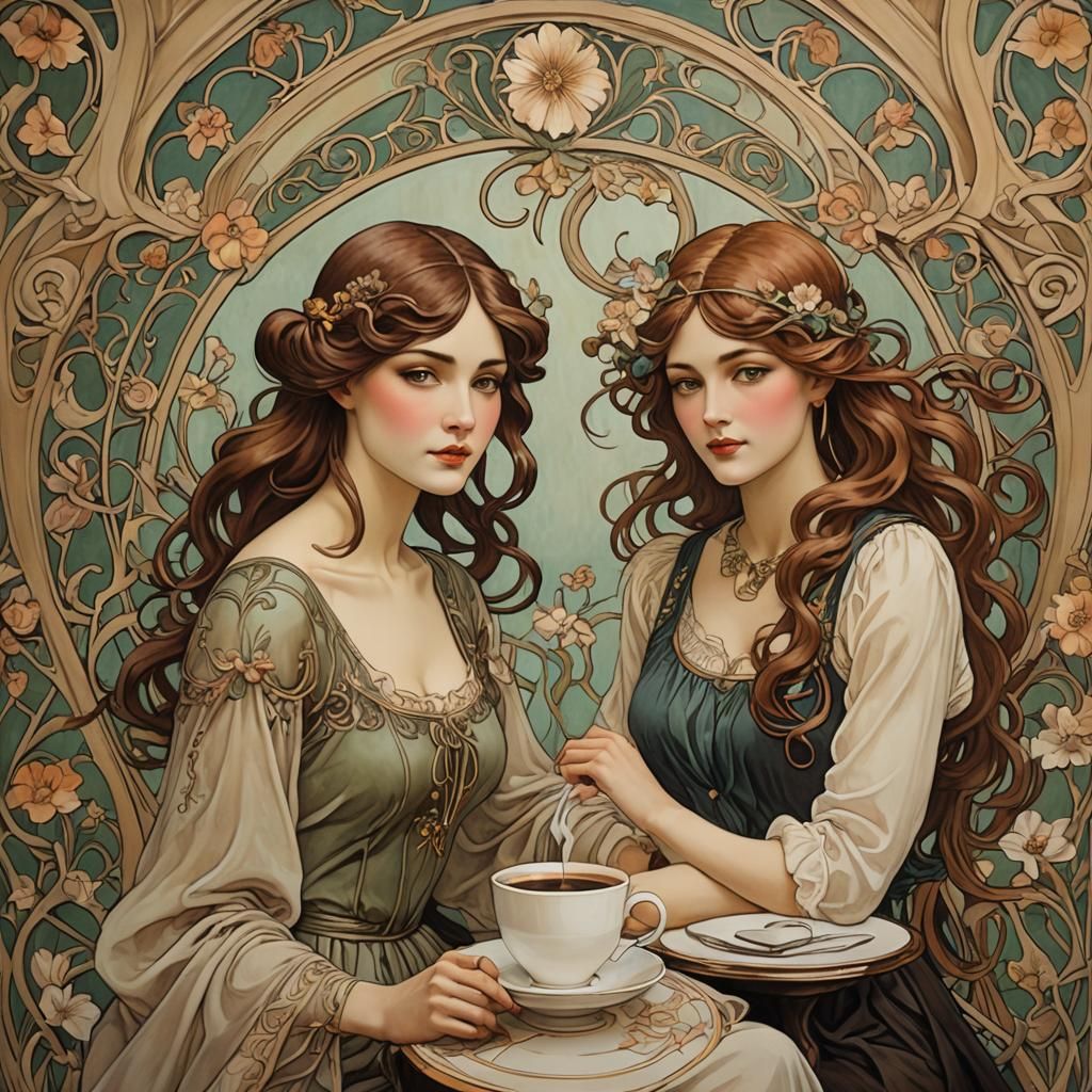 Painting: Art Nouveau, in the coffee house