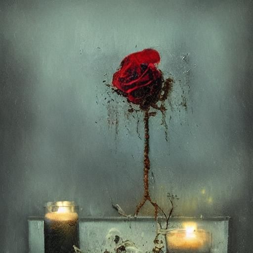 Mystical Shattered Rose in a Dimly Lit Altar